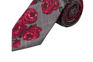 corbata para traje de novio estampada con flores rojas