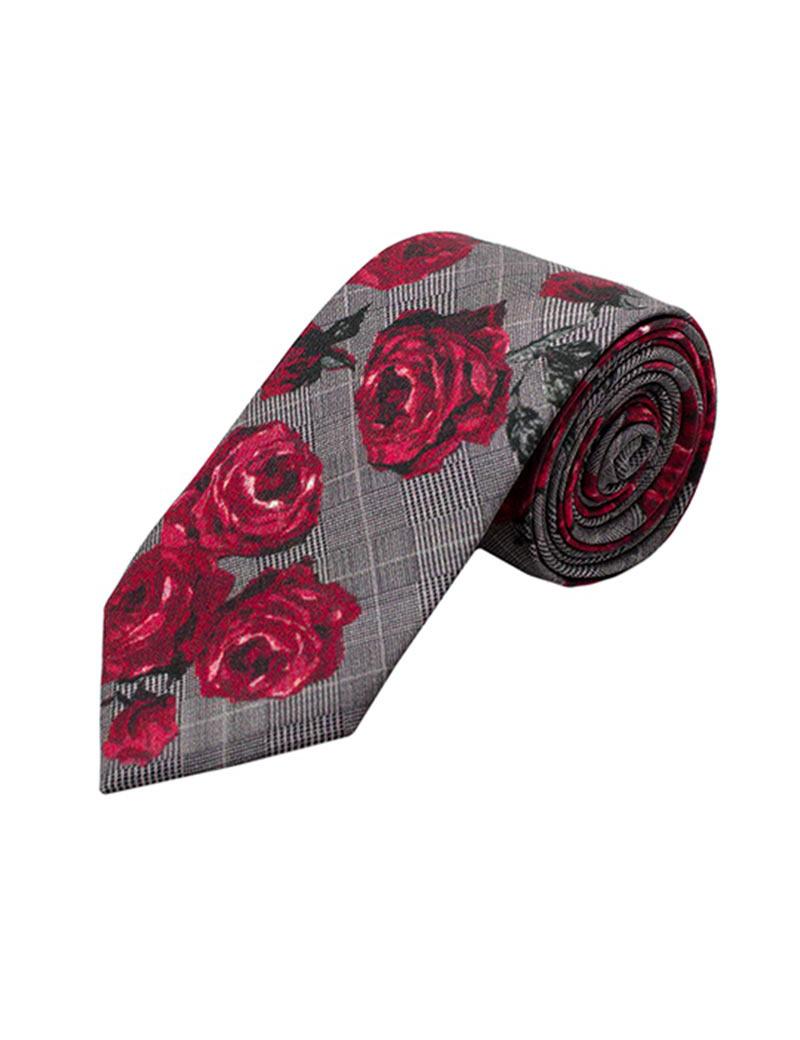 corbata para traje de novio estampada con flores rojas