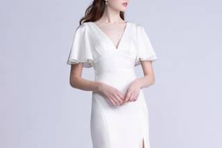 vestido de novia corte recto con manga corta y escote en V