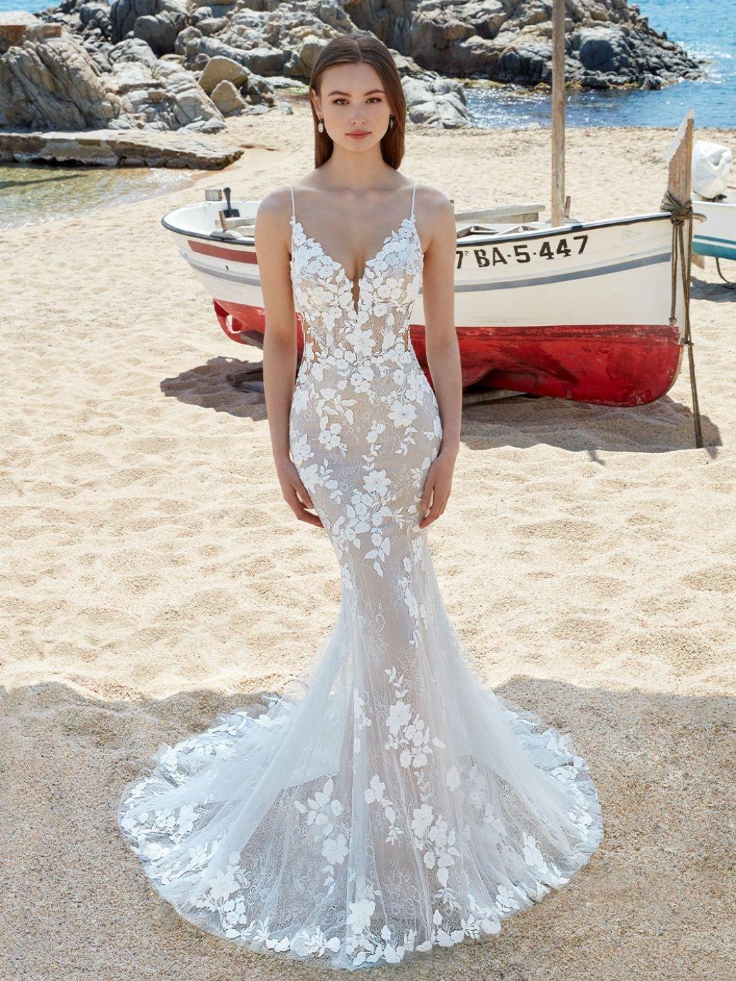 Vestido De Novia Playa Elegante Corte Sirena De Encaje Tallas Pequeñas | duyhao.com.vn