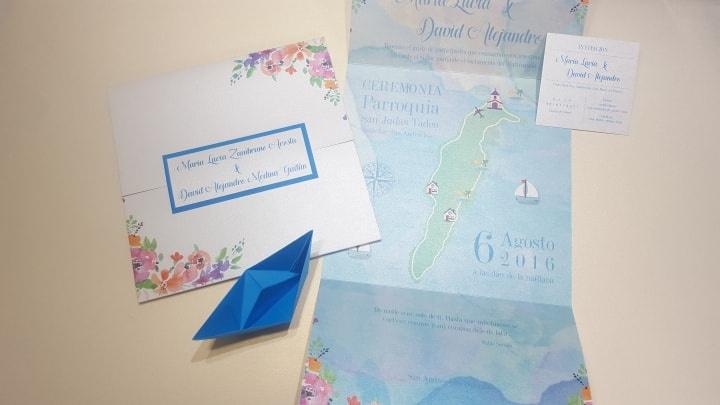 tarjetas de invitación para matrimonio en azul