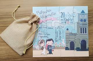 Tarjeta de matrimonio tierna con novios