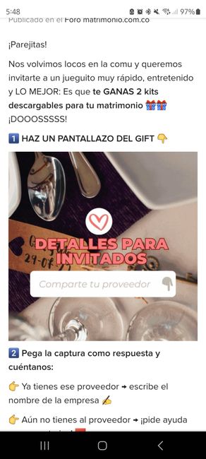 ¡COMPARTE tu proveedor con un pantallazo y GANA 2 KITS para tu matrimonio!🎁 7