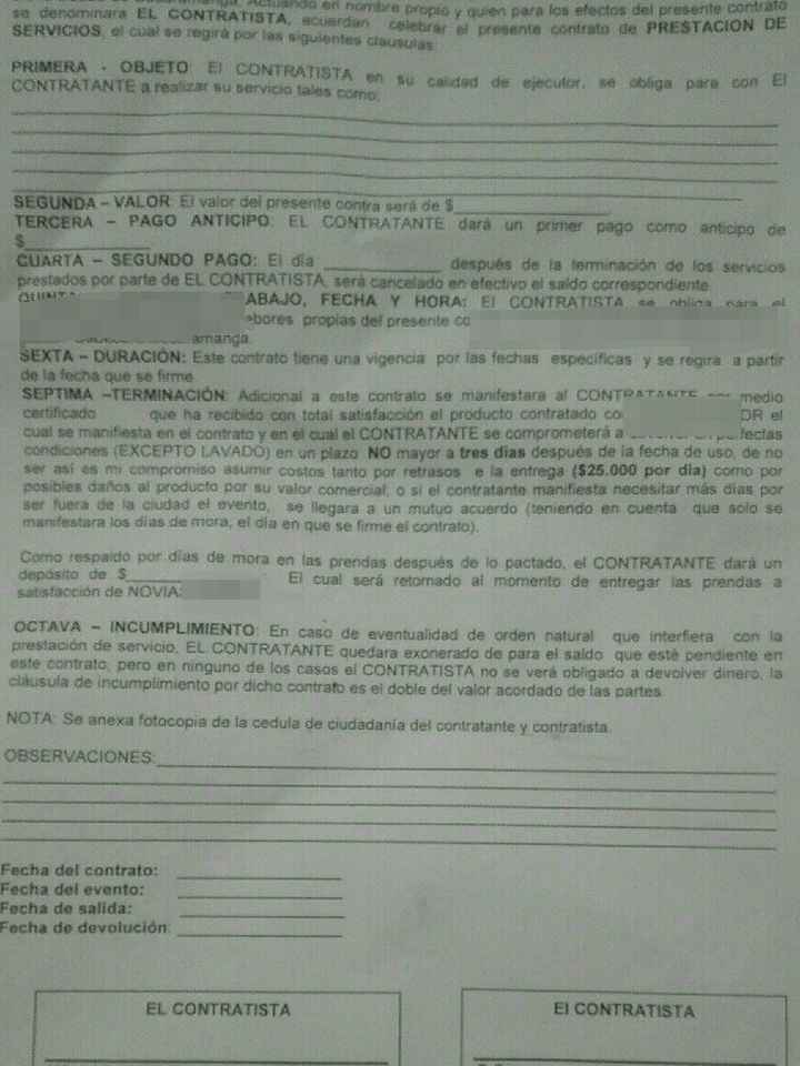 Contrato para Alquiler de los trajes Contrato para Alquiler de los trajes