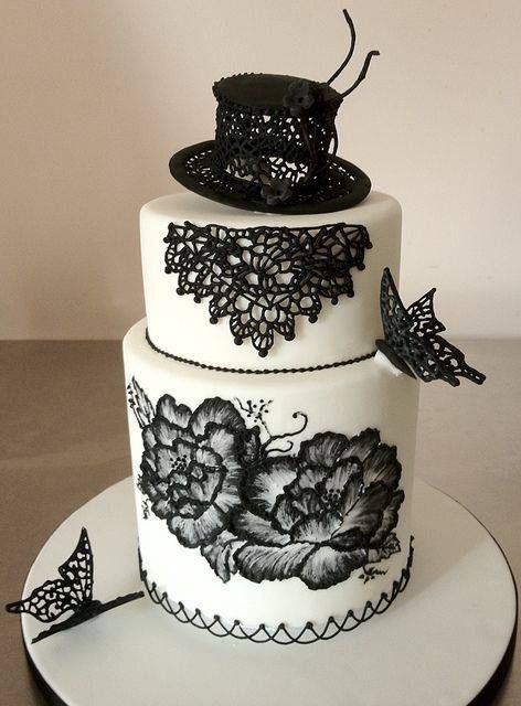 9 torta de bodas con encaje negro 9