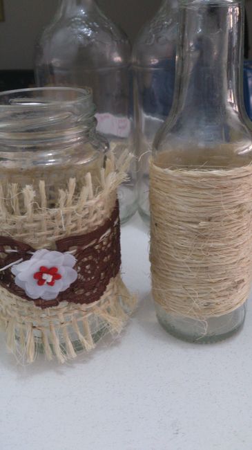 Decoración botellas con estambre ( fique o lana ) - 1