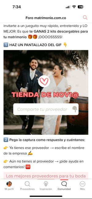 ¡COMPARTE tu proveedor con un pantallazo y GANA 2 KITS para tu matrimonio!🎁 2