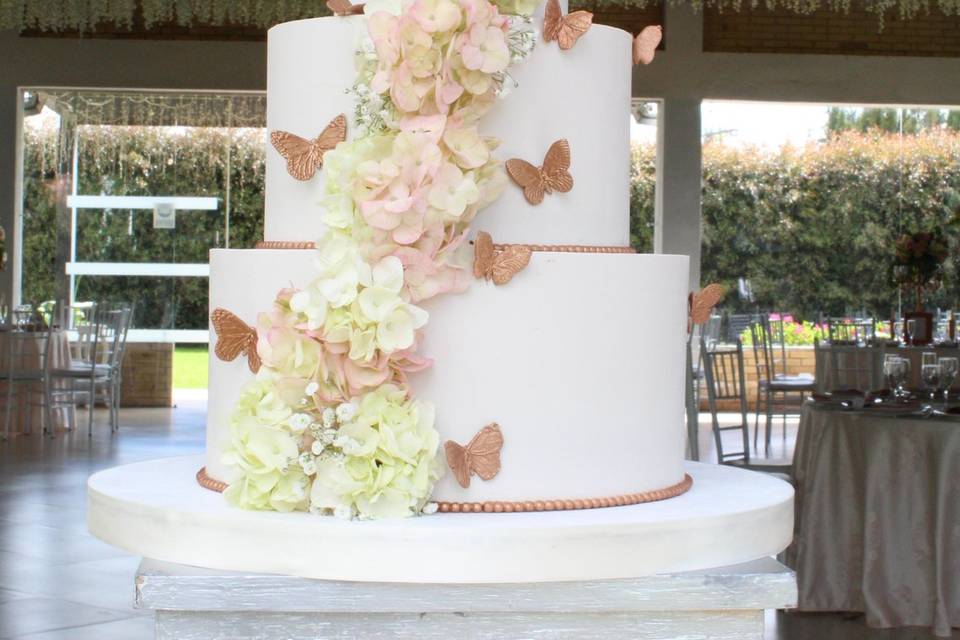 Torta con flores y mariposas