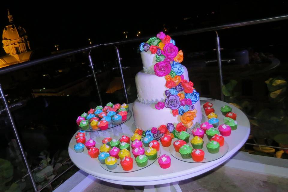 Colorful wedding cake and cupc