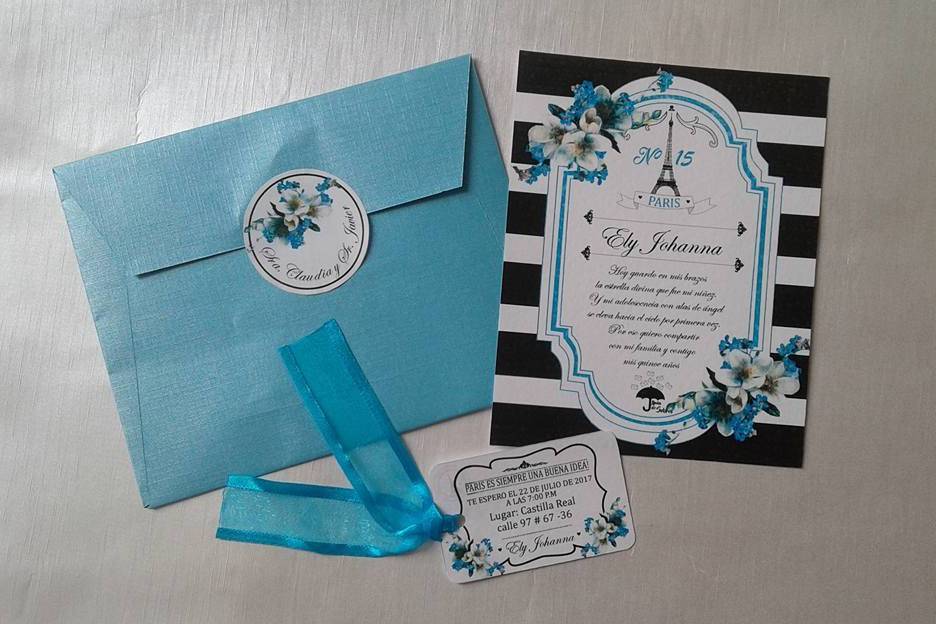 Invitación rosas azul