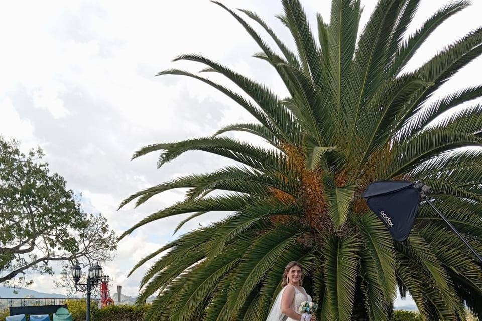 Novia posando en el jardín