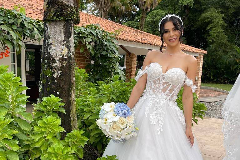 Novia con vestido semi princesa