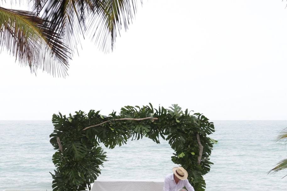 Sillas para ceremonia nupcial en la playa