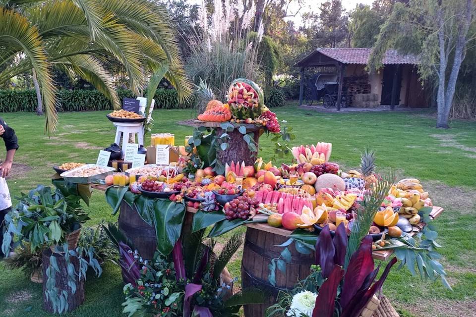 Mesa de fruta en el jardín