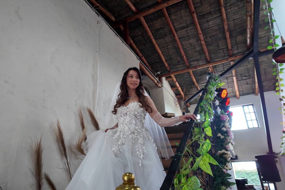 Novia bajando por las escaleras