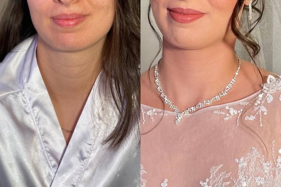 Novia antes y después del maquillaje