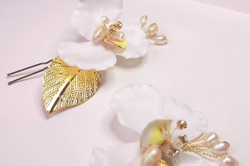 Orquídeas en seda y perlas