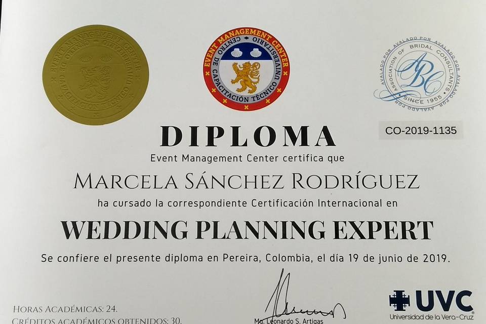 Diploma wedding planner expert